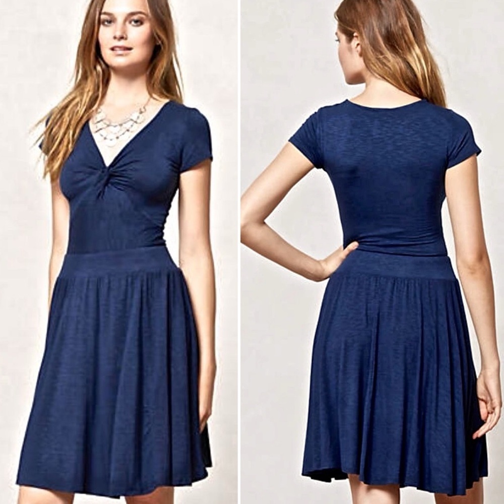 Anthropologie Dolan Taya‎ Fit & Flare T-shirt Dress Small navy blue stretch knit